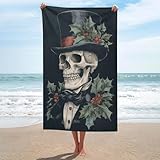 Jubonexis Skelett trägt elegantes Zylinderhut-Strandtuch, sandfrei, Mikrofaser, große Duschtücher, Mehrzweck-Duschtücher, saugfähig, für Badezimmer, Pool, 130 x 80 cm
