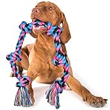 Dog Rope Toy Extra große Hundespielzeug Seil für aggressive Kauer - 108cm, 6 Knoten, 100% nicht gefärbt unzerstörbar Baumwollseil für große und mittlere Rasse Hund Kauspielzeug Tug of War -Cremefarben