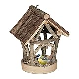 Relaxdays Vogelfutterhaus Holz, zum Aufhängen, Garten, Vogelfutterspender Kleinvögel, HxBxT 22,5 x 17 x 13,5 cm, Natur