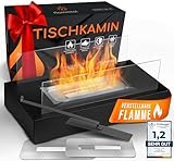 Der wärmende Tischkamin von flammtal mit 3h Brenndauer [Das Original]- Tischfeuer für Indoor & Outdoor - Verstellbare Flamme - Bio Ethanol Kamin mit Sicherheitsglas - Bioethanol Tischkamin Balkon Deko