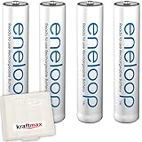 4er Pack Panasonic Eneloop AAA/Micro Akkus - Neueste Generation - Hochleistungs Akku Batterien in Kraftmax Akkubox V5