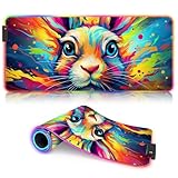 Schreibtischunterlage Cute Bunny LED PC-Schreibtischunterlage ROG Großes, einzigartiges Gaming-Mauspad (60 x 35 x 0,3) cm, Gummibasis für stabilen Halt auf glatten Oberflächen – rutschfest