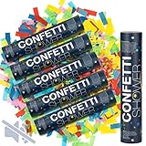 ILP 6 x Konfettiwerfer ohne Knall - Bunter Partyspaß mit Konfetti Kanone und Luftschlangen - Party Popper als Partydeko für Geburtstage, Silverster und Hochzeiten, Karneval