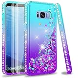 LeYi Hülle für Galaxy S8 Glitzer Handyhülle mit Full Cover 3D PET Schutzfolie(2 Stück),Diamond Rhinestone Bumper Schutzhülle Case für Samsung Galaxy S8 Handy Hüllen Gradient Turquoise Purple