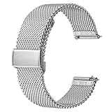 BISONSTRAP 316L Edelstahl Mesh Uhrenarmband für Damen und Herren, Gewebtes Metall Armband, 18mm, Silber