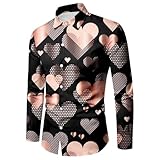 QJDFLL Boyfriend Modisches, bedrucktes Langarmhemd für Herren zum Valentinstag(RoséGold,M)