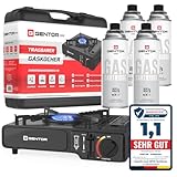 Gaskocher Campingkocher mit 4er Gaskartuschen 227g im Set Gas-Kartusche mit Tragekoffer Koffer, Gasgrill Camping-Kocher Kochen ohne Strom Kocher Stove Gas-Kochplatte
