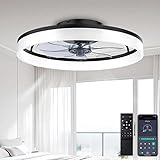 DWDVBL 40cm Deckenventilator Mit Beleuchtung 48W 220V Dimmbare Deckenleuchte Mit Fernbedienung Und APP 6 Geschwindigkeiten Lampe Mit Ventilator Timer Schlafzimmer Wohnzimmer Schwarz