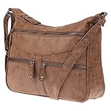 Christian Wippermann Damen Tasche Schultertasche Umhängetasche Crossover Bag Leder Optik Handtasche Braun