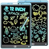 2 Pack Bunte LCD Schreibtafel für Kinder, 12 Zoll Mal Tablet Wiederverwendbarer Zeichentafel mit Sperr-& Lösch Tasten, Spielzeug & Geschenke für Jungen Mädchen zu Reisen, Hause, Schule - Blau