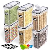 BUOAZR Vorratsdosen Set, BPA-frei, Müsli Schüttdose, Aufbewahrungsbox Küche, Luftdichte Küchen Vorratsbehälter, 24 Etiketten für Getreide, Mehl usw, ein Stift, Vier Messlöffel (6)