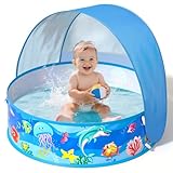 Baby-Strandzelt, Pop-Up-Aufstellpool, faltbarer Baby-Kiddie-Pool mit Sonnenschutz, Baldachin für 9-24 Monate, Planschbecken für Kinder und Haustiere, tragbares Wasserspielsumme Spielzeug für