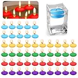 Schwimmkerzen, 50 Stück Schwimmende Kerzen, Wasserkerzen Schwimmkerze, Unparfümierte Schwimmkerzen, Teelichter Kerzen für Hochzeitspool, Valentinstagbadewanne, Partys (Blau+Grün+Lila+Gelb+Rot)
