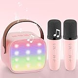 Karaoke Maschine mit 2 Karaoke Mikrofonen: [Premiumversion] Mini Karaoke Maschine Kinder mit Mikrofon Mädchen Geschenke Spielzeug für 3-12 Jahre - Bluetooth MusikLautsprecher