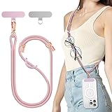 SURPHY Verstellbar Handykette Universal zum Umhängen, Stabil Handyband für Holiday, Outdoor, Reise, Phone Lanyard mit Robuste Haken Kompatibel mit alle Smartphones Airpods, Rosa & Lila