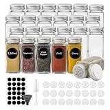 Withosent Gewürzgläser Eckig 24er Set, 120ml Gewürzdosen Glas Gewürzstreuer mit Schraubkappe, Gewürzbehälter Gewürze Aufbewahrung mit Streueinsatz, Etiketten, Trichter, Bürste