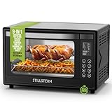 Stillstern Minibackofen mit Umluft (35L) Deutsche Version, 13 Programme, Zubehör: Backblech, Drehspieß, Ofenhandschuhe, LED-Display, 1600W, Toaster Grill Pizzaofen Mini Backofen ideal für Camping