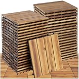 tectake® Holzfliesen, Holz Fliesen wetterfest, Bodenbelag für Wintergarten, Bodenfliesen, Balkonboden, Boden Trittsteine Garten, Terrassenfliesen mit Klicksystem, Drainage - 40er Set/4er Lamellen
