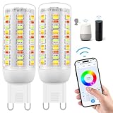 Wi-Fi RGBCW Smart G9 LED Lampen,Kompatibel mit Alexa /Google Home,AC 230V Mehrfarbrige dimmbare,2700K-6500K,Helligkeit einstellbar 1%-100%,4W,400LM,mit Musiksynchronisation LED Glühbirne,2er Pack