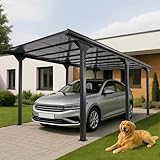 Alu-Carport HWC-O23, Autoüberdachung Garage Unterstand, 10cm-Gestell Polycarbonat-Dach Regenrinne, 3x6m - anthrazit