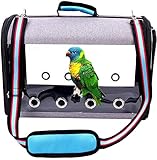 IDAS Bird Travel Cage, Leichter transparenter Bird Travel Carrier, transparenter Papageien-Reisekäfig aus PVC Atmungsaktiver Pet Birds Bag-Rucksack mit Schultergurt und Holzstäbchenständer (Blue)