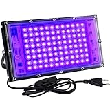 LED Schwarzlicht Strahler 100W, Indmird Schwarzlichtlampe mit Stecker, IP65 Wasserdicht UV Strahler mit Schalter, 395-400nm UV Flutlicht Partylicht für Bar,Disco,Party,Halloween,Bühnen