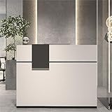 DEZAGCE Rezeptionstheken, Empfangstheken, Empfangstheke mit Abnehmbarer Ablage, Empfangstresen, Rezeption, Rezeptionstheke mit schwarzen Dekorplatten, Büromöbel, weiß, 140X60X110cm, MDF