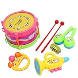 Bellyland Baby Musikspielzeug-Set, 4-teilig, Trommel, Rassel, Trompete und Maraca, Lernspielzeug für Kleinkinder, Mehrfarbig