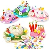 Harrycle Ostern Hut Kit Ostern Dekorationen 4 Stück Machen Sie Ihre Eigenen Osterhüte Set über 180 Stück Ostern Mütze Dekorationen Kit für Jungen Mädchen Kinder