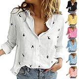 Gutschein Amazon Leinenbluse Damen Musselin Bluse Shirt Damen Lange Ärmel Blusenshirt Oberteile T-Shirt Damen Oversize Pullover Shirts & Blusen Leinenhemd Damen Leinenbluse Damen(#A White,S)