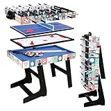HLC 4-in-1-Spieltisch Kombt-Tisch für Poolbillard/Air Hockey/Tischtennis/Tisch-Fußball mit klappbaren Beinen, 1,2 m