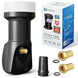hb-digital Single LNB - Test SEHR GUT* - für 1 Teilnehmer LTE Filter 1-Fach Full HD 4K 0.1dB mit Wetterschutz + 2X F-Stecker für TV Fernseher SAT Receiver Satellitenschüssel - Schwarz