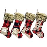 4er Set Weihnachtsstrumpf Groß Nikolausstrumpf Weihnachtssocken 46.5CM Christmas Stockings Nikolausstiefel für Kinder Nikolaus Socke zum befüllen Kamin Schneemann Weihnachtsmann Rentier Weihnachtsbaum