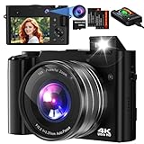 Digitalkamera,Bofypoo 64MP Autofocus Kamera Fotokamera mit Dual-Kameras Vorne und Hinten 32G-Speicherkarte,Kompaktkamera mit 16X Digital Zoom für Anfänger (Schwarz)