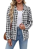 For G and PL Damen-Fleecejacke, langärmelig, durchgehender Reißverschluss, weich, warm, Houndstooth, X-Large