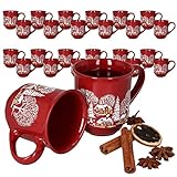 MamboCat 36er Set Glühweinbecher 0,2L mit Eichstrich I Klassische Weihnachtsmarkt Tasse mit Wintermotiv I Glühweintassen mit Henkel I Grosspackung Profi Gastronomiebedarf Becher aus Keramik rot