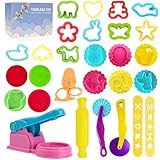 Decebaya Teigwerkzeuge für Kinder - Spielzeugzubehör beinhaltet Kuchenstempel, Schneider, Scherenwalze, Extruder-Formen und Aufbewahrungsbox, Partyzubehör, Set für Kinder von 2–8 Jahren