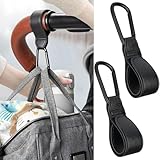 2-Pcs Kinderwagen Haken Clips, Buggy Clips Träger Kinderwagen Haken, Kinderwagen Tasche Halter aus Leder, Tasche Haken für Kinderwagen, Kinderwagen Clips, Kinderwagen Haken für Taschen, BackPack Schwa
