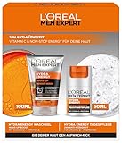 L'Oréal Men Expert Pflegeset gegen müde Haut für Männer, Geschenkset mit Waschgel und Gesichtscreme 24H Anti-Müdigkeit, Geschenke für Herren mit Vitamin C, Hydra Energy, 1 x 100 ml, 1 x 50 ml