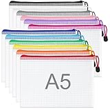 WISYOK 12 Stück Dokumententasche A5, Wasserdichte Mesh Dokumententasche mit Reißverschluss, Reißverschlusstasche für Dokumente, Dokumententaschen für Büro, Schule und Reisen (23.5×16.5cm, 12 Farben)