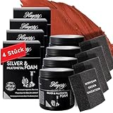 Hagerty 4x Silver & Multimetal Foam Schaumreiniger je 185g I Effektive Pflegepaste für Silber Metall Zinn Edelstahl Chrom I Putzmittel für erneuerten Glanz I inkl. Schwamm