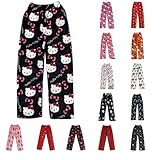 Pyjamahose Damen Lang, Pyjama Hose Damen Flanell Schlafanzughose Flauschig Schlafanzug Hosen Y2K Anime Cartoon Kuschelhose Zuhause Schlaf Schlafhose Bequeme Schlafanzughosen für Teenager Mädchen