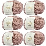 My Oma Alpakawolle Stricken -6X Happy Wool Alpaca Mix Puder (Fb 67)- 6 Knäuel Wolle rosa + GRATIS Label - Wolle mit Alpaka - 50g/80m - Nadelstärke 7-8mm - Wolle zum Häkeln - rosa Wolle