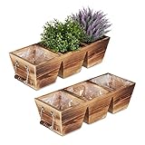 Relaxdays Blumenkasten, 3 Fächer, Holz Pflanzkasten mit Folie, HxBxT: 12,5 x 43,5 x 17,5 cm, Vintage Kräuterkiste, Natur