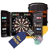 Best Sporting Dartscheibe elektronisch Oxford Evolution I Dartscheibe elektronisch mit LED-Anzeigen I E-Dartscheibe mit 12 Dartpfeilen & Ersatzspitzen I Dartboard Kabinett mit Walnuss-Optik