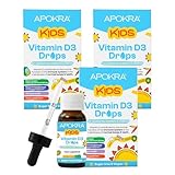 Vitamin-D-Tropfen Baby & Kinder – 3er Pack (180 Tage Vorrat) – Vegan – Ohne Konservierungsstoffe & Zuckerfrei – 400 I.E. Vitamin D3 in MCT-Öl – 10 µg pro 0,5 ml – 30 ml x 3 | APOKRA