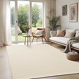 the carpet Deluxe Wool Handgewebter Wollteppich im natürlichen skandinavischen Boho-Look, Handarbeit für einen einzigartigen Stil, Creme, 200 x 290 cm