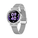 Smartwatch Damen Uhr Armbanduhr Fitnessuhr: Smartwatch Damen mit Halskette Geschenk 1,27' Rund Touch Silber Menstruationszyklus Schrittzähler Blutdruck Wasserdicht Sport Telefonfunktion Android iOS