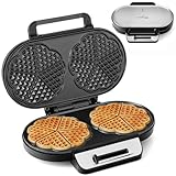 LEHMANN Doppel Waffeleisen Herzform - Herzwaffeleisen für 10 klassische Herzwaffeln - 2 Antihaftbeschichteten Backflächen - Temperaturregelung - Backampel - 1200W - Schwarz/Silber