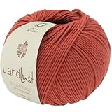 LANA GROSSA Landlust Baumwolle | Klassisches Bio-Baumwollgarn, Gots zertifiziert | Handstrickgarn aus 100% Baumwolle (Bio) | 50g Wolle zum Stricken & Häkeln | 115m Garn FB 7 Rostrot